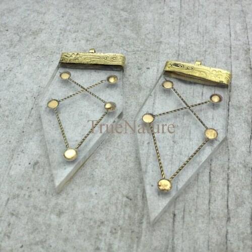 Copper Acrylic Shields Pendant Stars Texture Mosaic Charm Copper Acrylic Charm In 78*38 mm PM4744