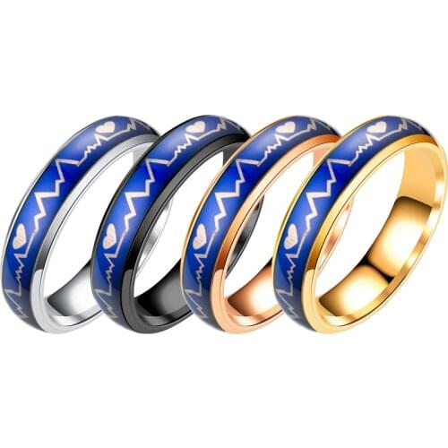 Fashion Ladies Stainless Steel Mood Ring Change Color Heartbeat Mens Emotion Emotion Temperature Couple Exquisite Jewelry Gift