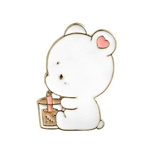 Milk bear Cute Japanese Brooch male and female metal badge pin Student Book packaging accessories