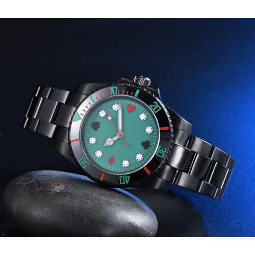 Black peach apricot square literal Mens Automatic Mechanical Watch Ceramic Bezel Stainless Steel Silver Case