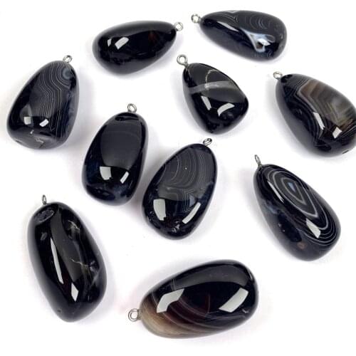 Natural Stone Irregular Black Agates Pendant Necklace Charms Pendant for Jewelry Making DIY Necklace Size 20x40mm-25x50mm