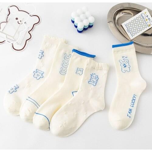 5 Pairs Women Socks Cute Medium Cotton Women Ins Fashion Breathable Plaid Mid-calf Length Winter Warm Vintage All-Match
