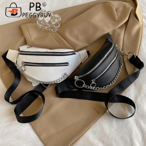 Casual All-match Women Multi Layers PU Leather Crossbody Chest Bag Fashion Solid Color Chain Decor Zipper Waist Packs