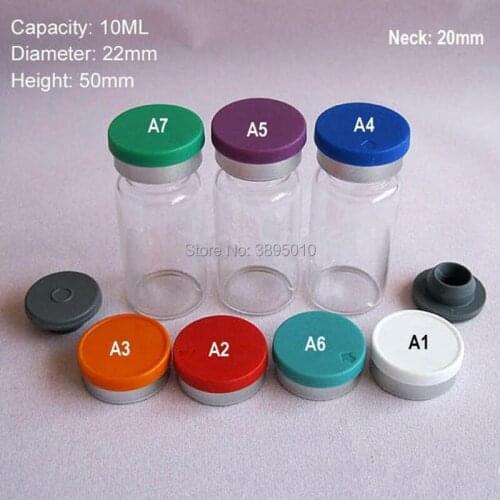 10ml clear glass vials with flip off caps & rubber stoppers, 1/3 oz injection glass bottle, pharmaceutical bottle F658
