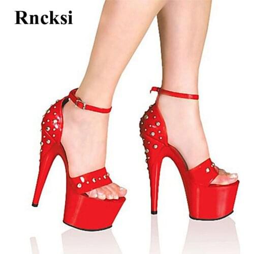 Rncksi New Women 17cm High-Heeled Summer Pole Dance Sexy Straps High Platform Open Toe Shoes Party Dance Shoes Sandals