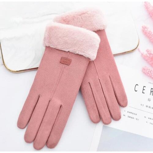 Women Winter Driving Gloves Ladies Girls Outdoor Heat Full Finger Lined Touch Screen Mittens 1 Pair Solid Color Party PIink