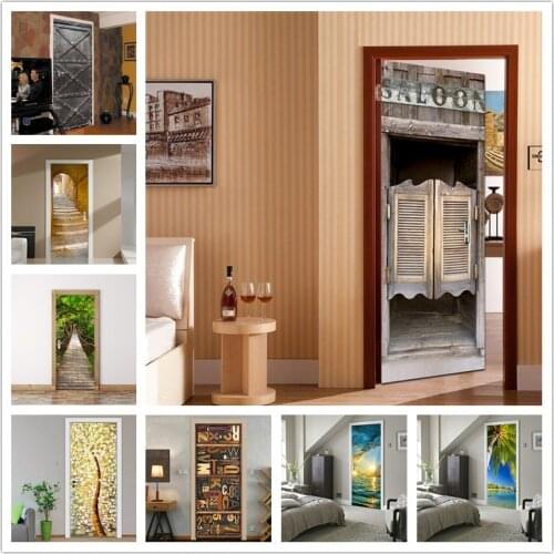 Retro Bar Door Self-adhesive Wallpapers For Wooden Door Renovation DIY PVC Stickers on Door Waterproof Entrance Decoration Decal