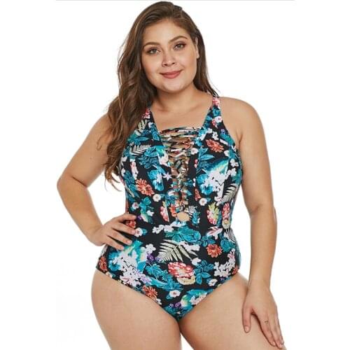 Sexy Womens Plus Size Floral Print One Piece Swimsuit Bikini Crisscross Plunge V Neck Monokini Swimwear Bathing Suit Swimwear