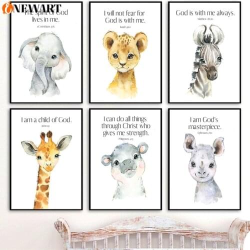 Nordic Baby Animal Nursery Canvas Wall Art for Kids Bedroom Bible Quote Letter Decoration Painting Lection Decorative Picture