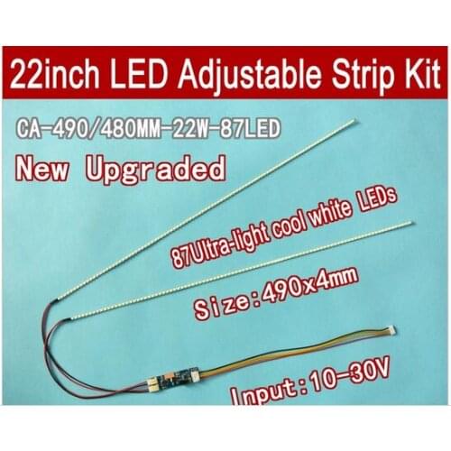 Free shipping 5pcs 22'' W 490mm Adjustable brightness led backlight strip kit,Update 22inch-wide LCD CCFL panel to LED backlight