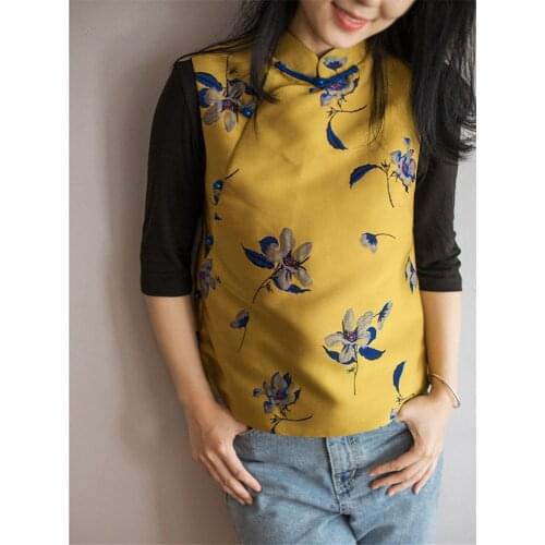 Vintage Ethnic Cotton Vest Tops Chinese Style Printed Hanfu Blouse Women China Traditional Clothing Tang Suit Blusas Gilet Shirt