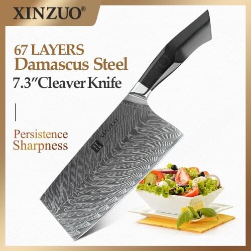 XINZUO 7.3" inches Slicing Knife Damascus Steel Kitchen Knives High Quality Razor Sharp Steel Cleaver Chefs Knives G10 Handle