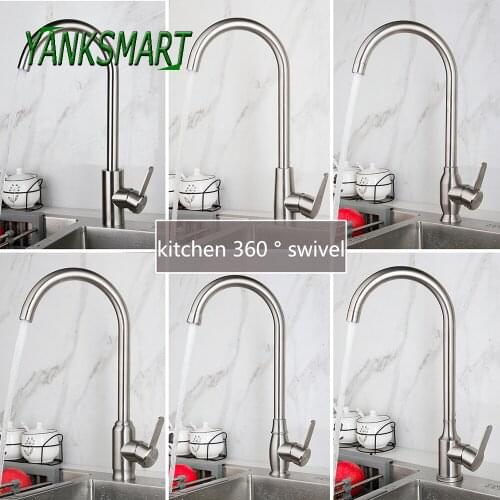 YANKSMART Kitchen Faucet Chrome Brass 360 Swivel Basin Sink Faucets Single Handle Deck Mounted Taps Cold And Hot Water Mixer Tap