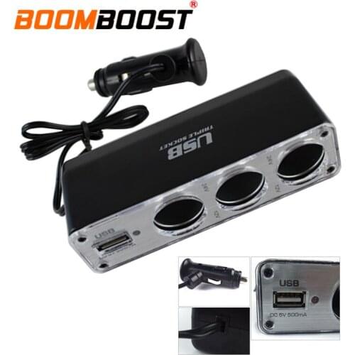 Charger Power Adapter Plug DC 12V Car Cigarette Lighter 3 Way Auto Socket Splitter 12V Triple socket with one USB