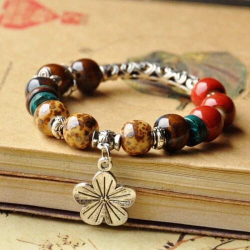 Wholesale New Ladies Ceramic Glaze Bisexual Colorful Beads Bracelets For Women National Style Girls Bracelet Boho Jewelry