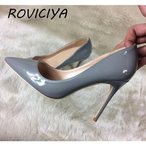 Womens fashion 12cm high heels gray sexy pointed toe single shoes womens bridal wedding shoes party shoes QP062 ROVICIYA
