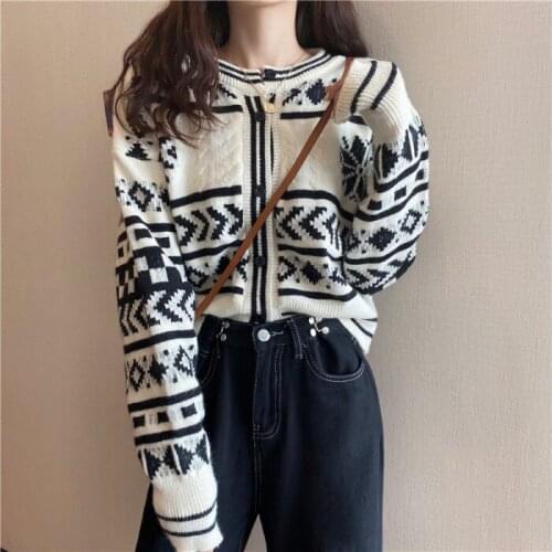 Womens Sweater Fall and Winter Outer Wear New Retro Korean Type Student Top Versatile Loose Cardigan Knitted Sweater Coat
