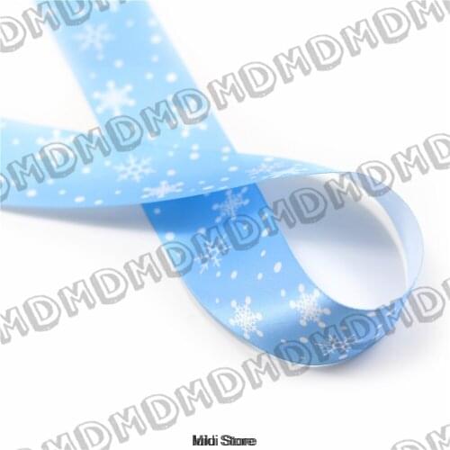 100 Yards 9mm-75mm Blue Color Snowflake Printed Satin Ribbon DIY Gift Wrapping, Party Decor Webbing MD160226-25-3597A
