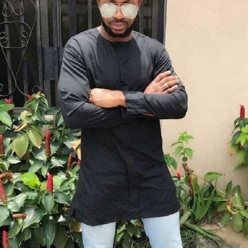 2020 African fashion mens shirt solid black tops man special design dashiki slim fit shirts groom outfit