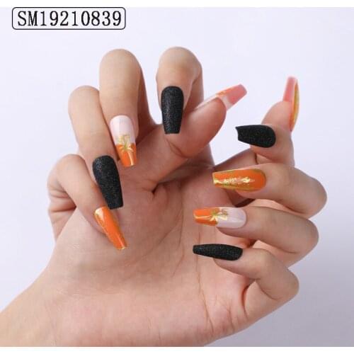 24pcs Fake Nail Patch with Printed Removable False Nail Patch for Halloween Women Nail DIY Makeup Coffin Mid length Fake Nails