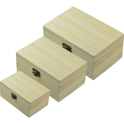 3pcs Rectangle Wood Box Unfinished Wooden Jewelry Storage Case DIY Craft Box