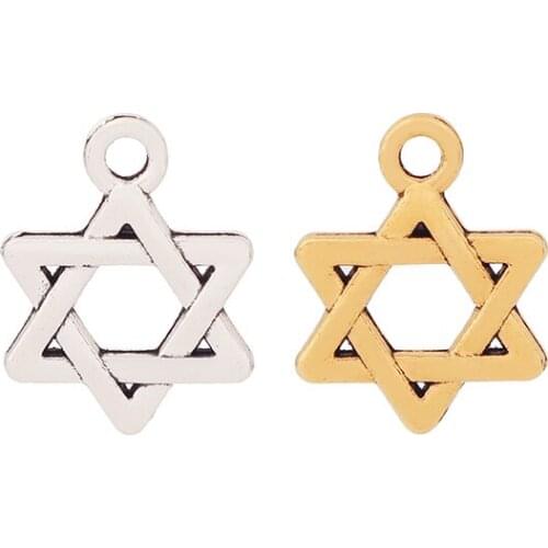 30 x Antique Gold/Silver Color Star of David Charms Pendants Beads Double Sided for DIY Earring Bracelet Jewelry Making 18x14mm