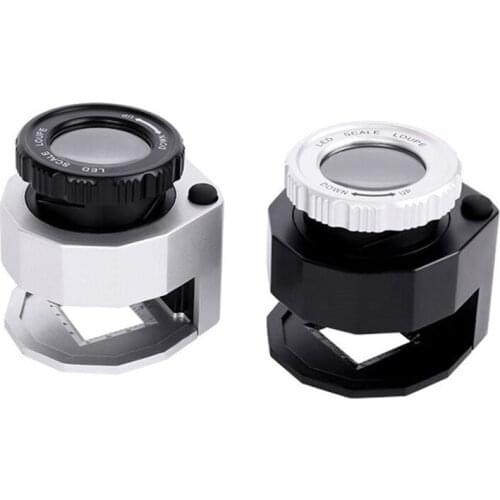30X Illuminated Magnifying Glass Jewelers Loupe LED UV Lights Desktop Metal Magnifier for Textile Optical Coins Stamps