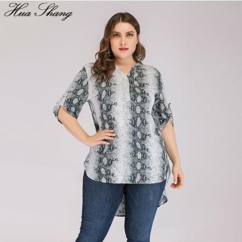5XL 6XL Plus Size Blouse Shirt Women 2019 Fashion V Neck Half Sleeve Snake Skin Print Irregular Long Blouse Ladies Tunic Tops