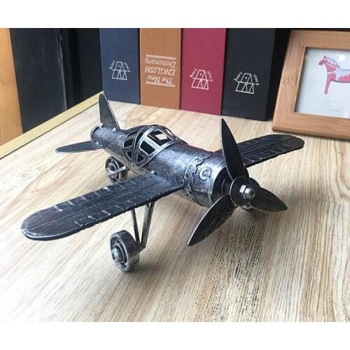 A2 # TOP COOL ROCK Vintage handcraft Retro iron World War II Fighter battleplane model --HOME office BAR RETRO Decor art statue
