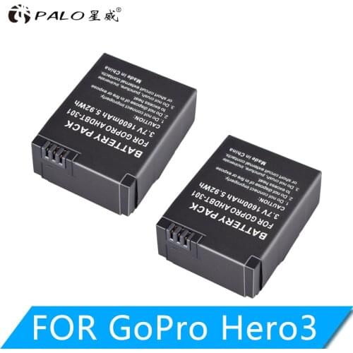2pcs 3.7v 1600mAh akku Go Pro hero 3/3 + battery AHDBT-301 AHDBT301 AHDBT-201 for gopro HERO3 gopro3 3 + parts, wholesale