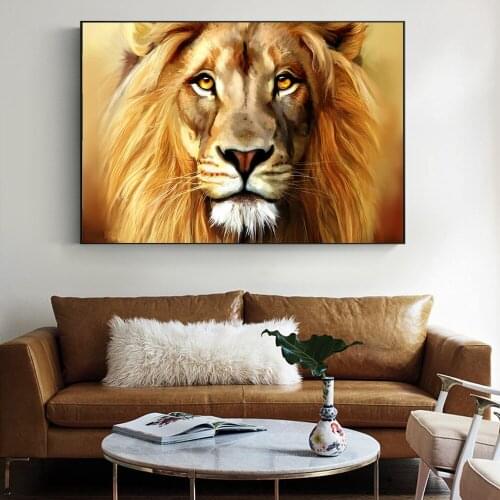 Watercolor Golden African Lion Tiger Art Canvas Print Painting Wild Animals Wall Picture Living Room Home Decoration Poster