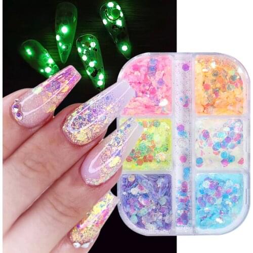 Nails Sequins Paillette Glow in the Dark Flakes Holographic Mix Shape Chunky Nail Glitter Mirror Decoration Spangle LA1909-20