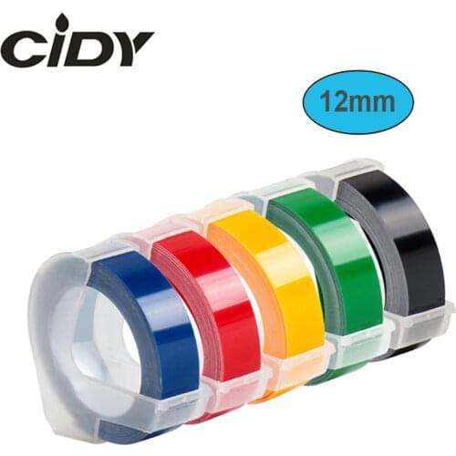 CIDY 5Pcs 12mm*3m Compatible Mixed Color DYMO 3D Plastic Embossing Labels for Embossing Label Makers for DYMO 1610/12965/1540