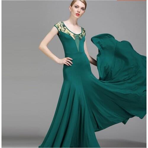 Elegant Green Standard Ballroom dancing dress Competition Waltz dance Women stage