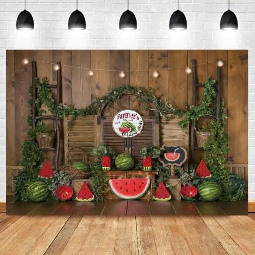 Laeacco Summer Watermelon Store Farmers Market Fruit Theme Birthday Party Baby Photo Backdrop Photography Background Photocall