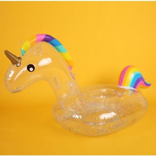 Giant Transparent Glitter Inflatable Unicorn Pool Float 2019 Newst Ride-On Swimming Ring Adult Children Water Party Toy Piscina