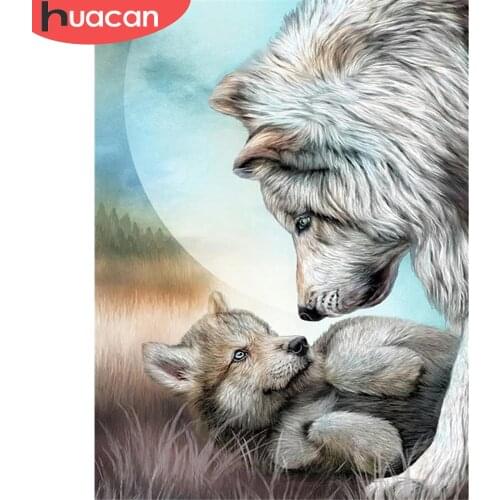 HUACAN 5D Diamond Painting Wolf Cross Stitch Handmade Rhinestones Diamond Mosaic Animal Full Display Gift Home Decor