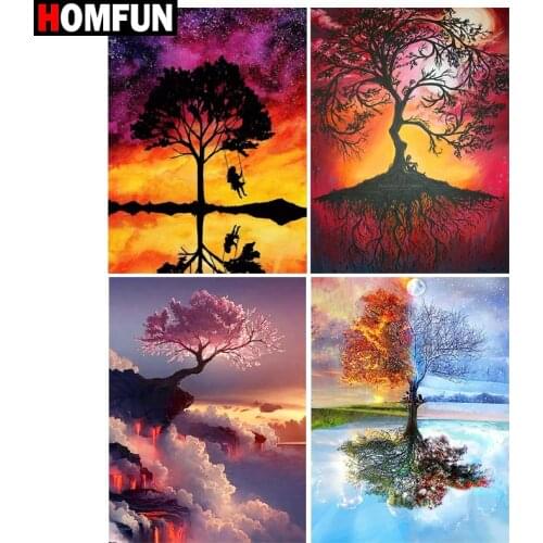 HOMFUN Paint With Diamond Embroidery "Tree sky landscape" Diamond Painting Full Square Round Picture Of Rhinestone Decor