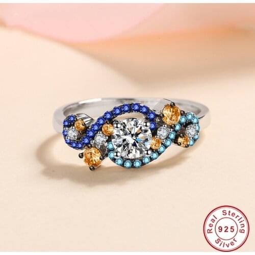 Geoki 100% Passed Diamond Test 0.5 Carat Perfect Cut D Color VVS1 Moissanite Angel Eye Shape Ring Sterling Silver Colorful Rings