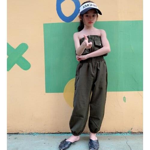 2021 new wholesale girls overalls with belt spring fashion girls long pants 3-8t A563