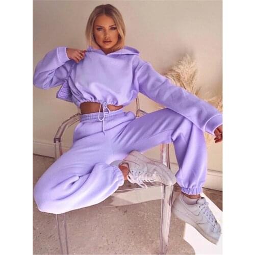 Spring Autumn Streetwear Crop Top Women Joggers 2 Piece Sets Hooded Sweatshirt Pants Two Piece Set Tracksuit Outfits Sweatpants