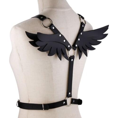 Wings Leather Harness Bondage Halterneck Beach Collar Gothic Waist Shoulder Necklaces Sexy Statement Party Jewelry Gifts