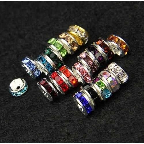 6mm 8mm 10mm 12mm 100pcs/lot white Clear mixed multicolor Czech glass Crystal Spacer Beads round Metal silver Plated DIY w53636