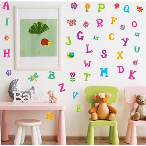 Cartoon wild jungle 26 letters alphabet animal wall stickers for kids bedrooms home decor children wall decal poster mural