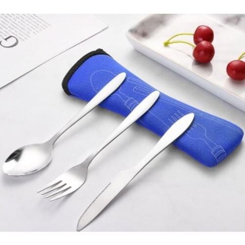 3pcs Set Dinnerware Portable Printed Stainless Steel Spoon Fork Steak Knife Set Travel Cutlery Tableware with Bag
