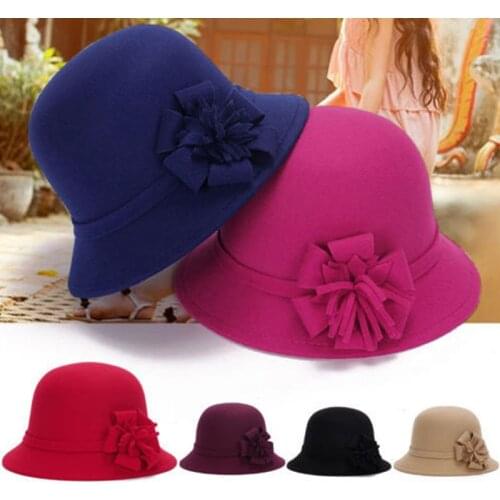 New Winter Autumn Spring Ladies Women Girls Vintage Imitation Wool Formal Hat Felt Bowler Fedoras Cap For Woman