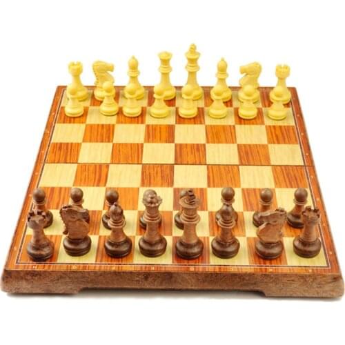 New International Chess Checkers Folding Magnetic High-grade wood grain Board Chess Game English version three Sizes