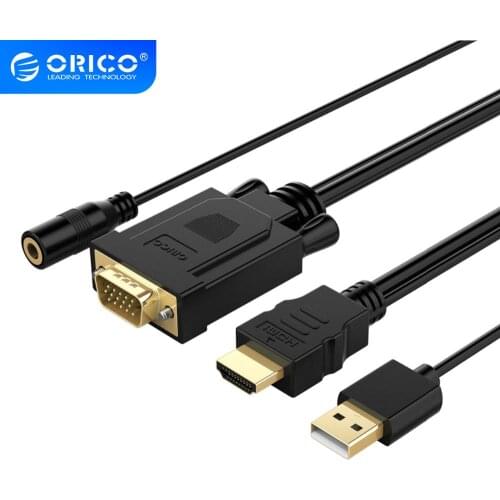 ORICO HDMI-Compatible to VGA Adapter Cable Audio Video Converter with USB Power Cable for PC Laptop TV Box Monitor