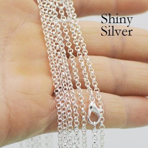 100 Pieces Silver Plated Rolo Necklace 18 24 30 Inches Circle Link Chain Bronze Copper Gunmetal Gold for Women Jewelry Making