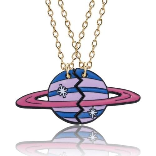 Best Friends Couple Pendant Necklace 2 Piece Enamel Planet Puzzle Necklace For Women Men BFF Friendship Jewelry Collares